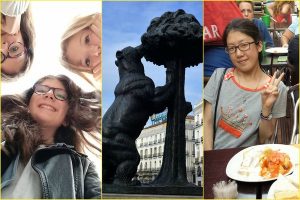 Voyage scolaire à Madrid: collage de photos d´étudiantes et de l´ours de la Puerta del Sol